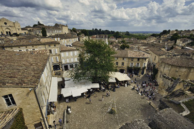 High angle view of buildings in town