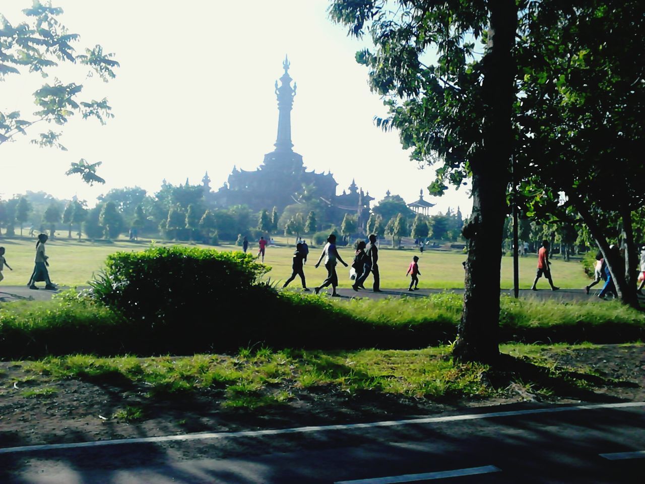 grass, tree, men, park - man made space, person, leisure activity, lifestyles, clear sky, tourist, tourism, large group of people, water, travel destinations, sky, famous place, green color, travel, medium group of people, walking