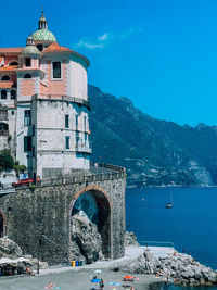 High angle view of sea against sky on amalfi coast