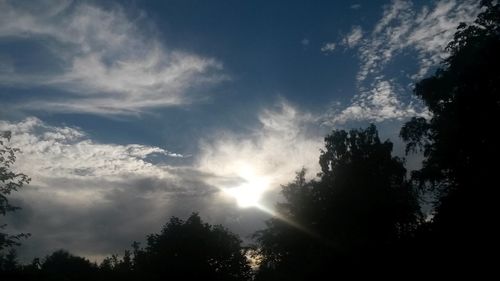 Silhouette of trees against cloudy sky