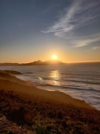 Scenic view of sea against sky during sunset