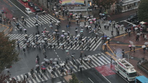 High angle view of crowd on street in city