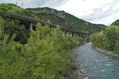 Scenic view of mountains against cloudy sky