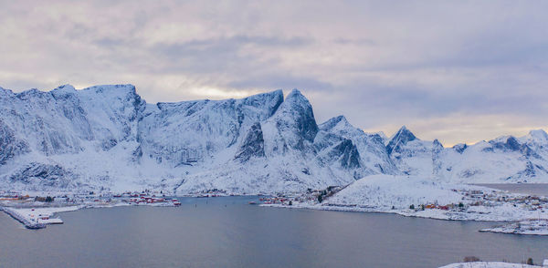 Scenic view of snowcapped mountains against sky