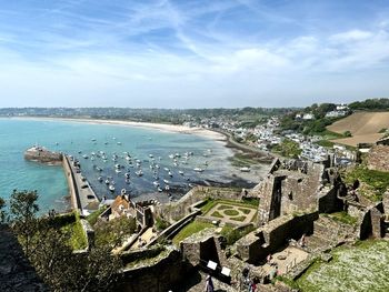High angle view of beach against sky