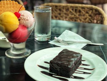 Close-up of ice cream on table