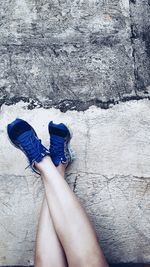 High angle view of people relaxing on tiled floor