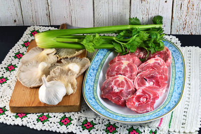 High angle view of food on table
