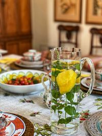 Close-up of drink served on table