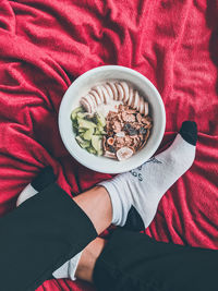 High angle view of food on table