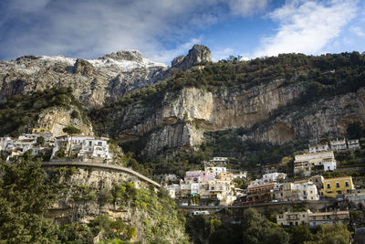 View of townscape with mountain in background