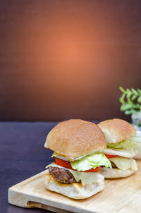 Close-up of burger on table