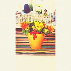 Multi colored flowers on table