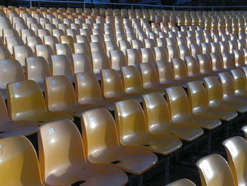 High angle view of empty seats in row