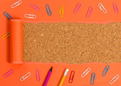 High angle view of multi colored pencils on table