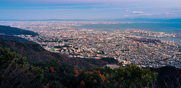 Aerial view of cityscape against sky