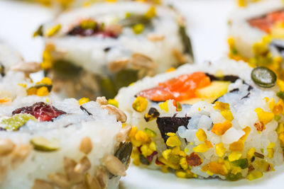 Close-up of chopped vegetables in plate