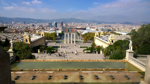 High angle view of buildings in city