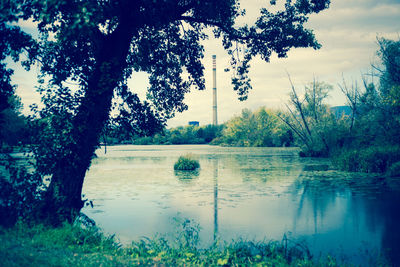 Scenic view of lake against sky