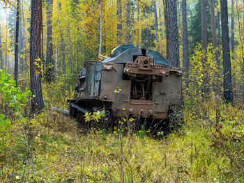 Abandoned car on field