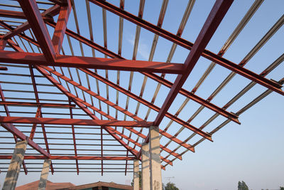 Low angle view of grid structure against sky