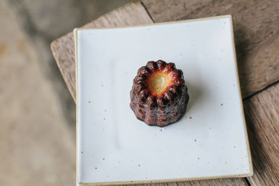 High angle view of dessert in plate on table