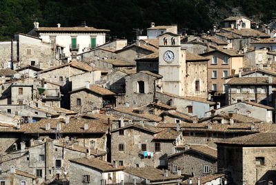 High angle view of buildings in city