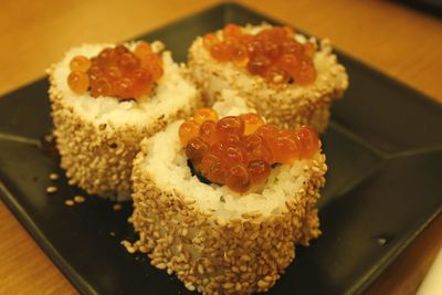 Close-up of served cookies in plate