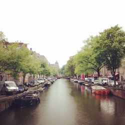 Boats in river with buildings in background