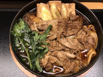 High angle view of food in bowl on table