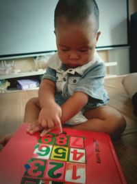 Boy playing at home