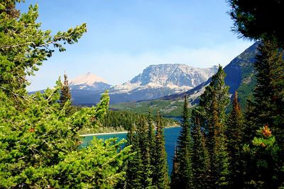 Scenic view of mountains and lake against sky