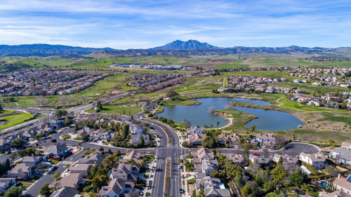 High angle view of townscape against sky