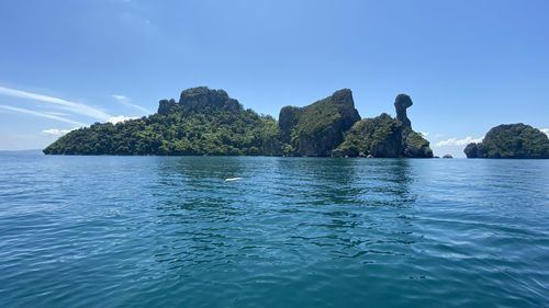 Scenic view of sea against blue sky