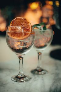 Close-up of wineglass on table