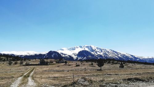 Scenic view of snowcapped mountains against sky