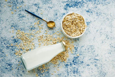 High angle view of breakfast on table