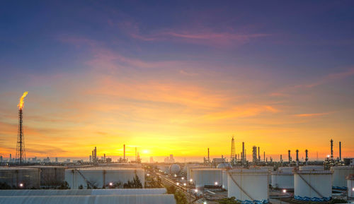 View of factory against sky during sunset