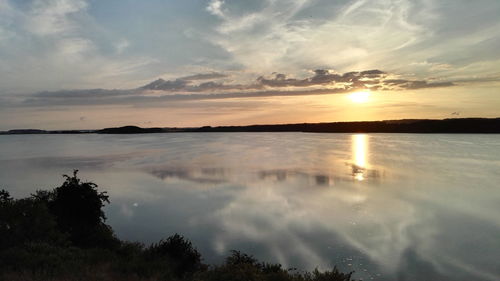 Scenic view of river against sky during sunset