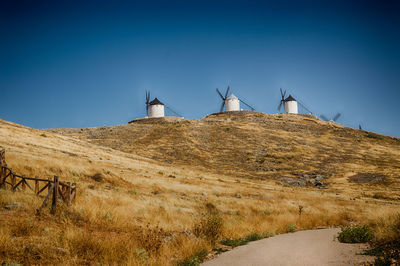 Built structure on land against clear blue sky