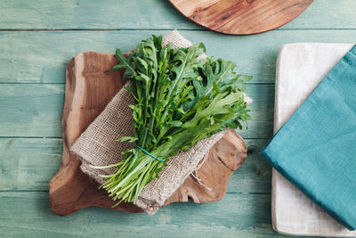High angle view of vegetables on cutting board