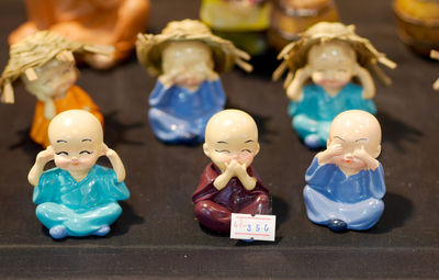 Close-up of figurines on table