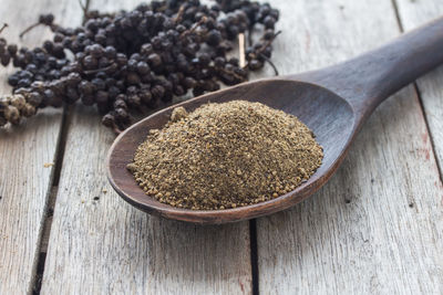 High angle view of coffee beans on table