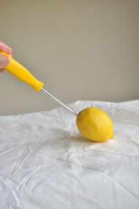 Close-up of lemon on table