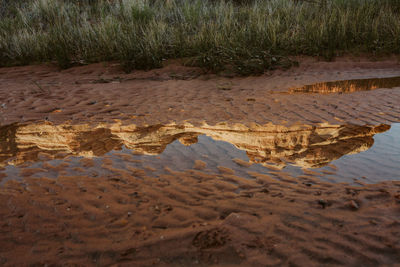 High angle view of wet sand