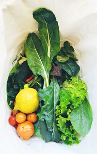 High angle view of vegetables in shopping bag