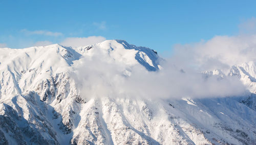 Scenic view of snowcapped mountains against sky