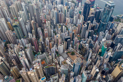 High angle view of modern buildings in city