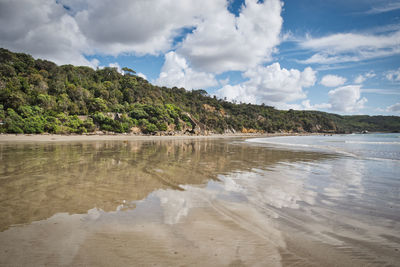 Scenic view of beach against sky