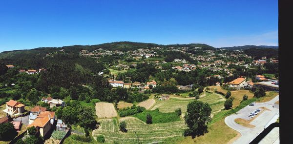 Scenic view of agricultural field against clear blue sky